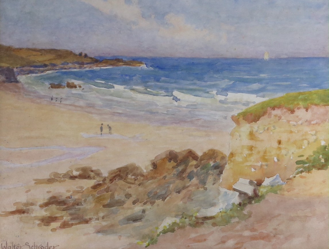 Walter Schroder (Exh.1885-1932), watercolour, 'Newlyn, Cornwall 1918', signed, 22 x 29cm